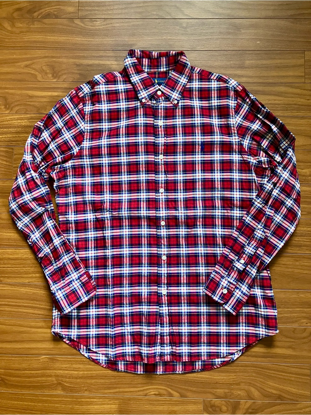 Men's Ralph Lauren Red White Plaid Long Sleeve Large Classic Fit Shirt